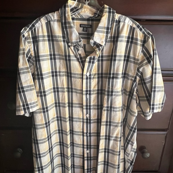 George Men’s Yellow & Gray Plaid Short-Sleeve Button-Up Shirt – XL (46-48) - Picture 1 of 4